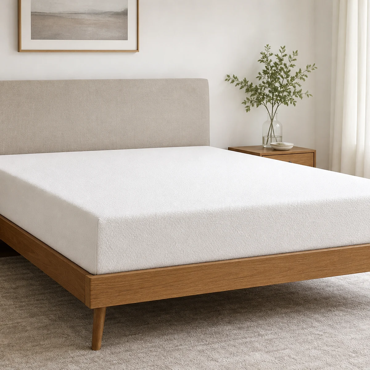 neutral bedroom mattress setup